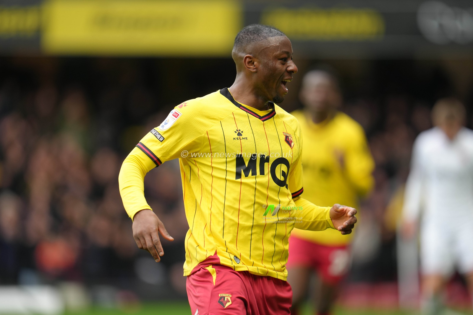 Edo Kayembe of Watford celebrates goal during the Sky Bet Championship match Watford vs Luton Town at Vicarage Road, Watford, United Kingdom, 23rd February 2025

(Photo by Harvey Murphy/News Images)