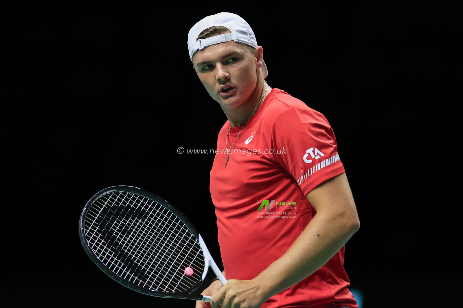 Dominic Stricker (SUI) in action during the Davis Cup match France vs Switzerland at Manchester AO Arena, Manchester, United Kingdom, 12th September 2023

(Photo by Conor Molloy/News Images)