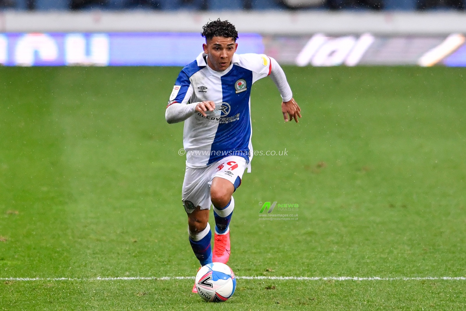 Tyrhys Dolan (39) of Blackburn Rovers runs forward with the ball