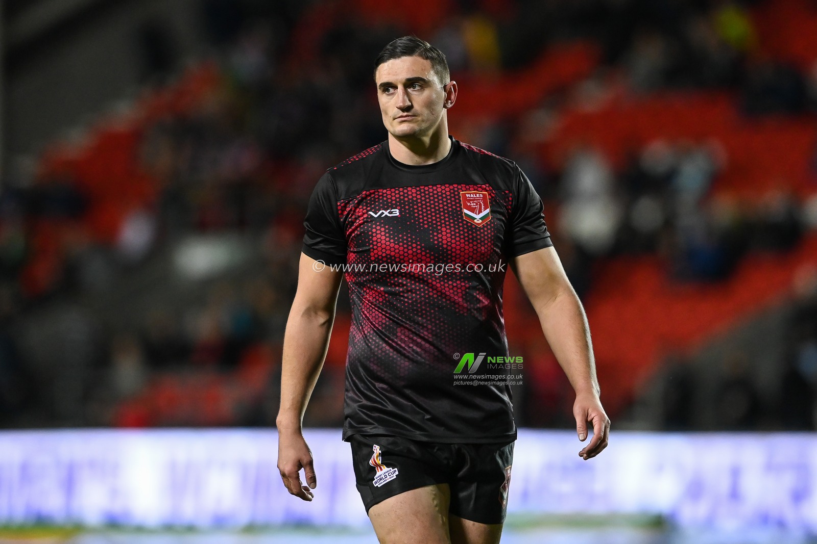 Joe Burke of Wales during pre match warm up ahead of the Rugby League World Cup 2021 match Tonga vs Wales at Totally Wicked Stadium, St Helens, United Kingdom, 24th October 2022

(Photo by Craig Thomas/News Images)