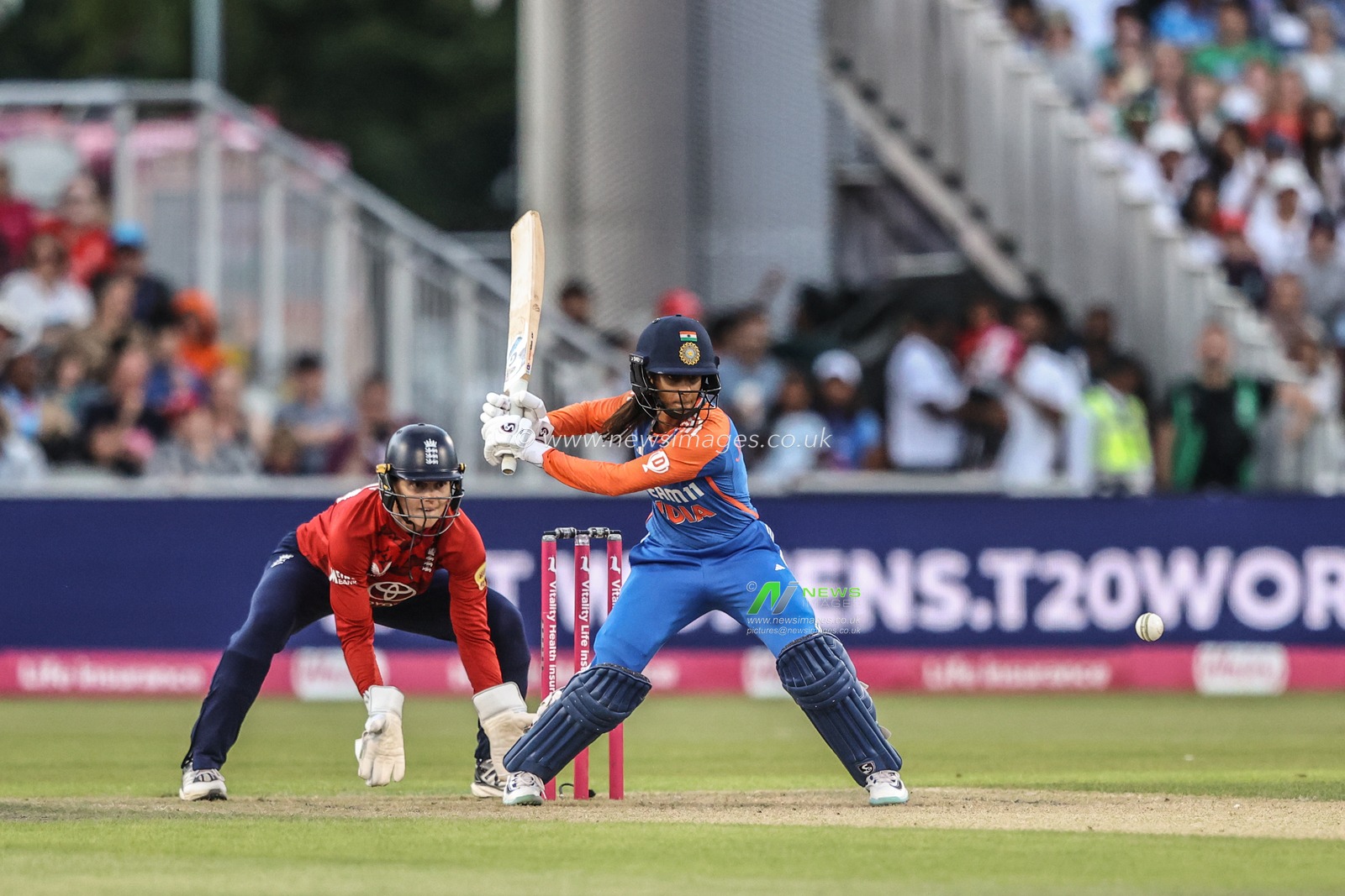 Jemimah of India plays a shot during the 4th Vitality IT20 England Women vs India Women at Old Trafford, Manchester, United Kingdom, 9th July 2025

(Photo by Alfie Cosgrove/News Images)