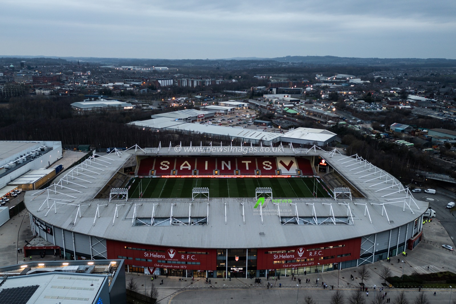An aerial view of the Totally Wicked Stadium, home of St Helens ahead of the Betfred Super League Round 4 match St Helens vs Hull KR at Totally Wicked Stadium, St Helens, United Kingdom, 7th March 2025

(Photo by Gareth Evans/News Images)