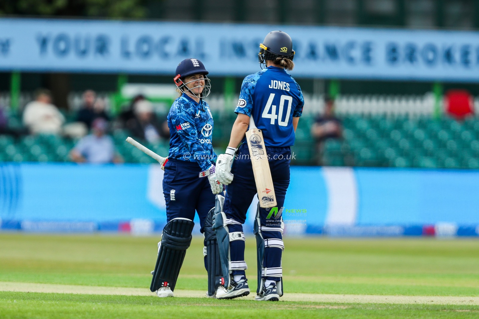 England Women celebrate a half century during the 2nd Metro Bank ODI Day International England Women v West Indies Women at Uptonsteel County Ground, Leicester, United Kingdom, 4th June 2025

(Photo by Izzy Poles/News Images)