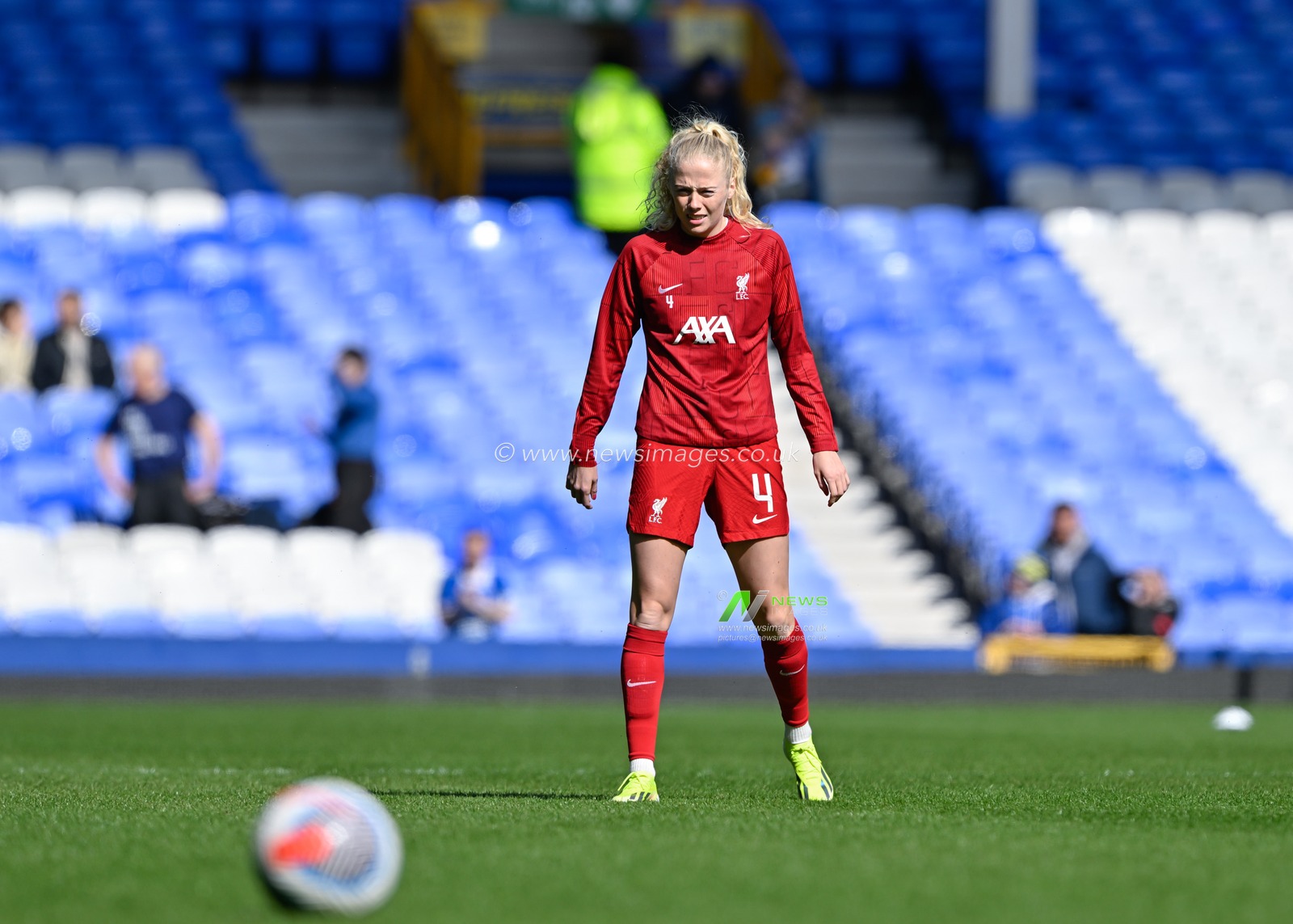 Grace Fisk of Liverpool Women warms up ahead of the match, during The FA Women's Super League match Everton Women vs Liverpool Women at Goodison Park, Liverpool, United Kingdom, 24th March 2024

(Photo by Cody Froggatt/News Images)