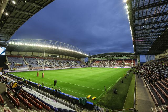 A general view of the Brick community stadium during the Betfred Super League round 27 match Wigan Warriors vs Leeds Rhinos at The Brick Community Stadium, Wigan, United Kingdom, 19th September 2025

(Photo by Alfie Cosgrove/News Images)