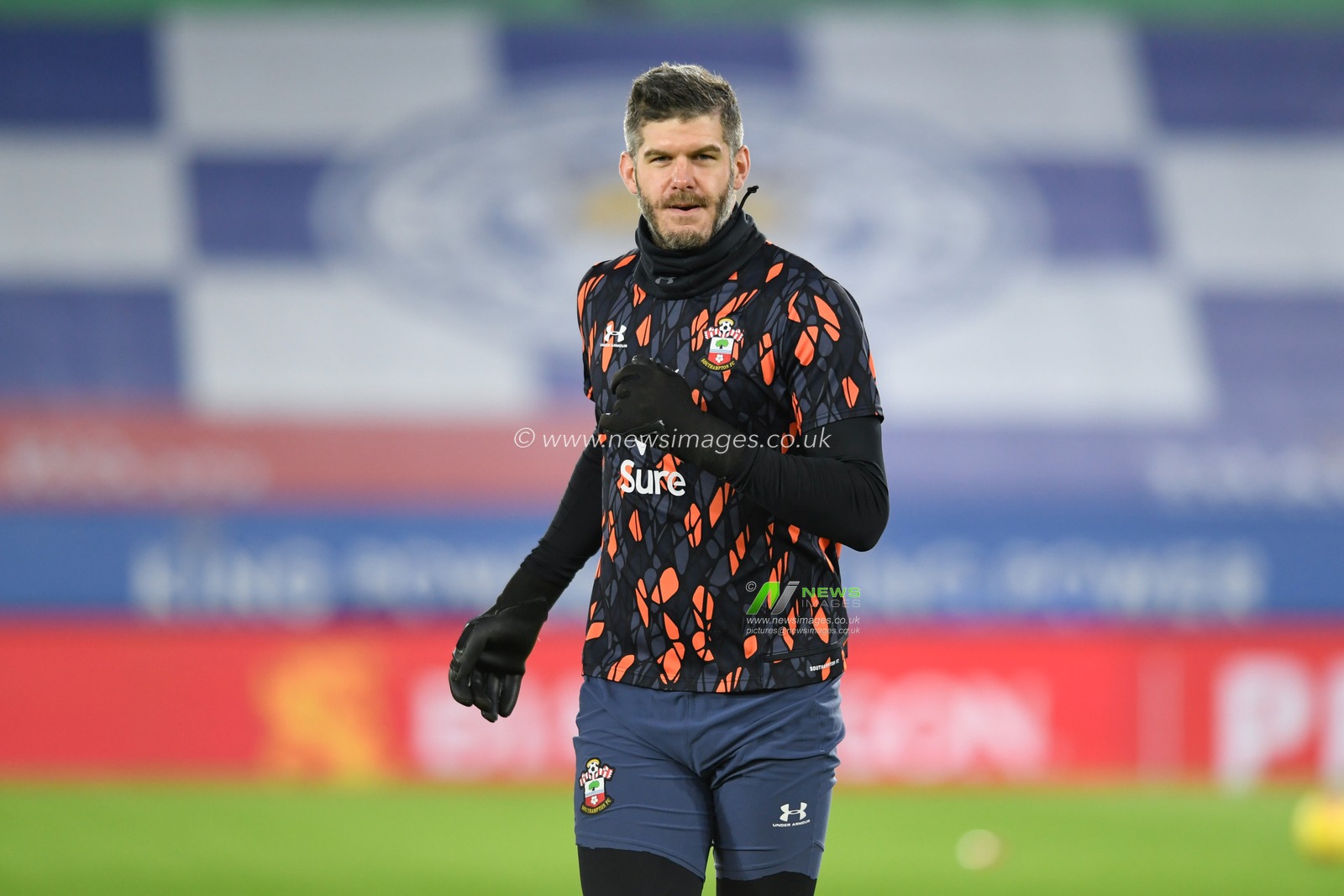 Fraser Forster #44 of Southampton warming up before the game