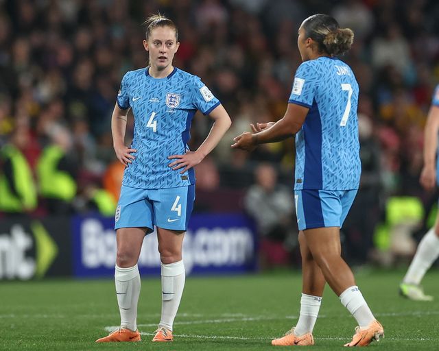 Keira Walsh #4 of England and Lauren James #7 of England speak during the FIFA Women's World Cup 2023 Final match Spain Women vs England Women at Stadium Australia, Sydney, Australia, 20th August 2023

(Photo by Patrick Hoelscher/News Images)
