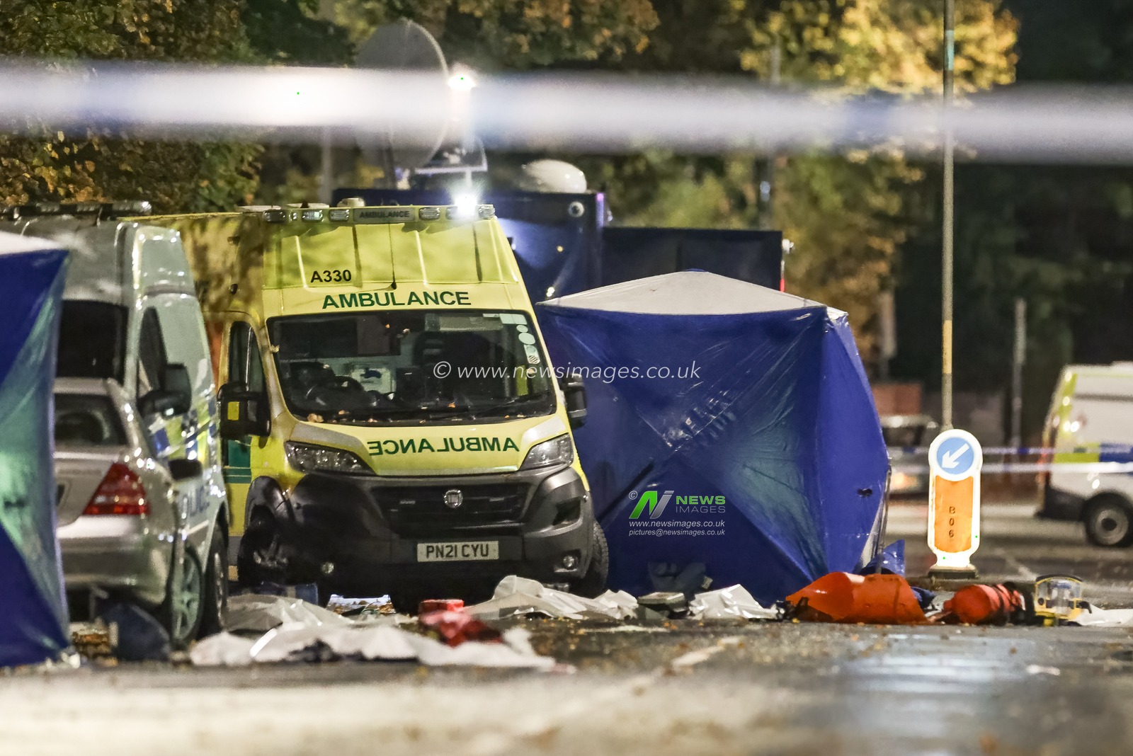 Forensic tents are still in place and emergency kit strewn across the road during the Manchester synagogue terror attack day 2 at Heaton Park Shul, Manchester, United Kingdom, 3rd October 2025

(Photo by Mark Cosgrove/News Images)