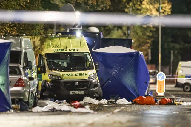 Forensic tents are still in place and emergency kit strewn across the road during the Manchester synagogue terror attack day 2 at Heaton Park Shul, Manchester, United Kingdom, 3rd October 2025

(Photo by Mark Cosgrove/News Images)