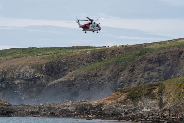 HM Coastguard helicopter rescue, Whitesands Beach, Pembrokeshire