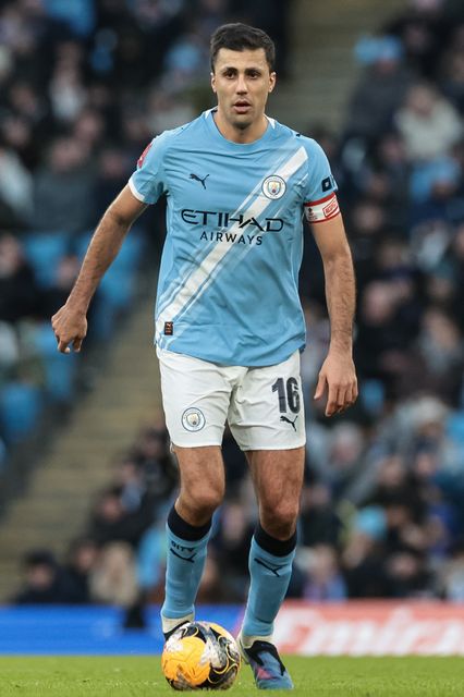 Rodrigo of Manchester City with the ball during the Emirates FA Cup Third Round match Manchester City vs Exeter City at Etihad Stadium, Manchester, United Kingdom, 10th January 2026

(Photo by Mark Cosgrove/News Images)