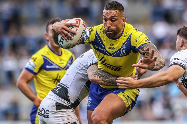 Paul Vaughan of Warrington Wolves is tackled during the Betfred Super League round 16 match Warrington Wolves vs Hull FC at Halliwell Jones Stadium, Warrington, United Kingdom, 28th June 2025

(Photo by Alfie Cosgrove/News Images)