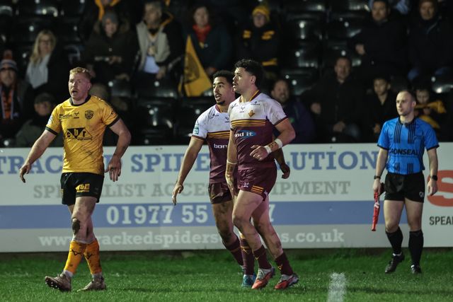 Jacob Gagai of Huddersfield Giants celebrates his try during the Betfred Super League Round 3 match Castleford Tigers vs Huddersfield Giants at OneBore Stadium, Castleford, Untied Kingdom on 27 February 2026

(Photo by Mark Cosgrove/News Images)
