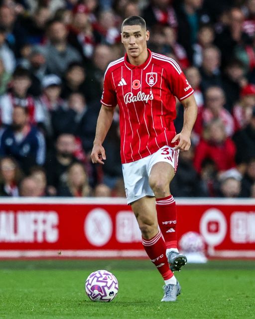 Nikola Milenkovic of Nottingham Forest during the Premier League match Nottingham Forest vs Manchester United at City Ground, Nottingham, United Kingdom, 1st November 2025

(Photo by Alfie Cosgrove/News Images)

*** GER AUT SUI OUT ***