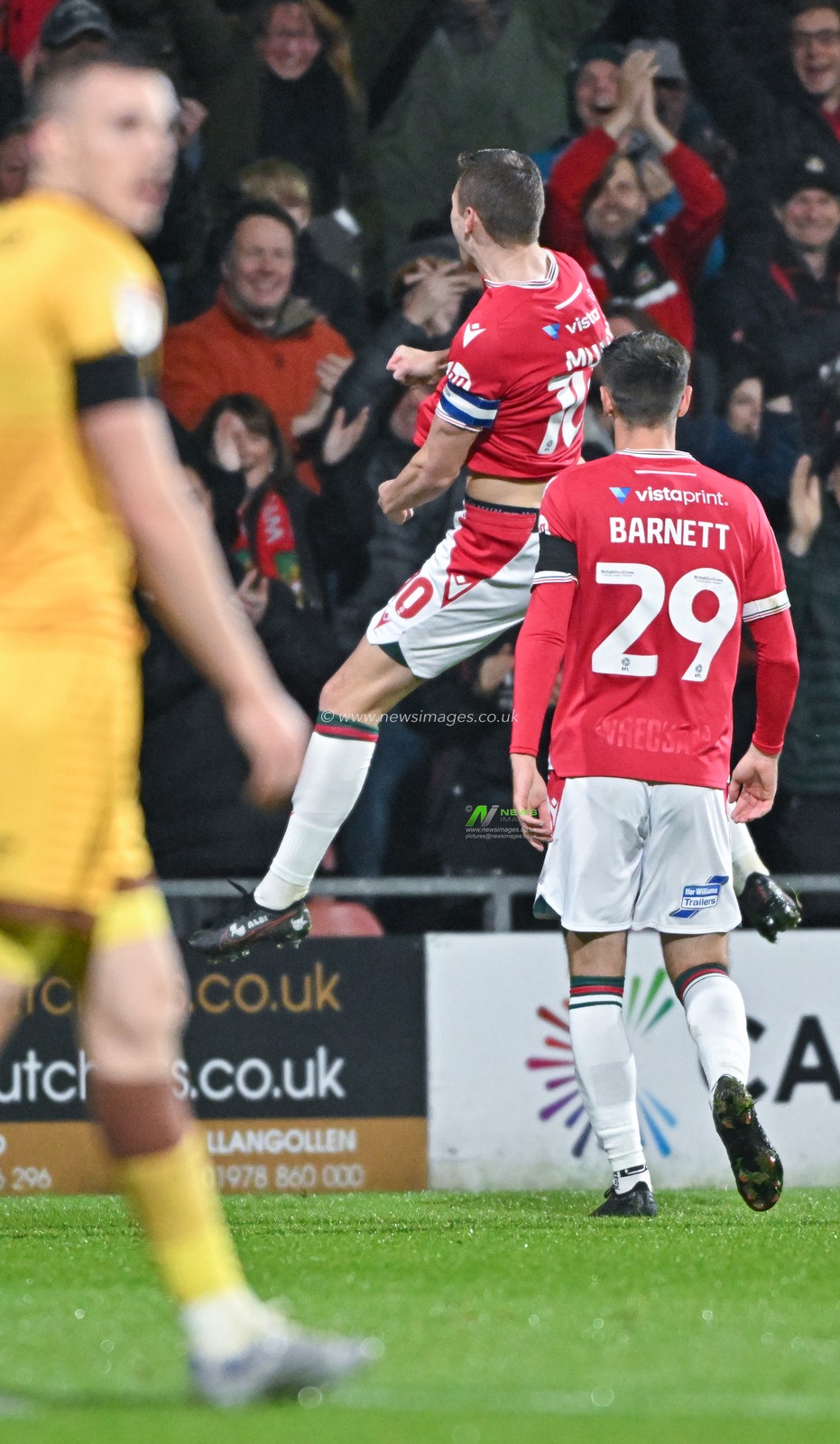 Paul Mullin 10# of Wrexham Association Football Club celebrates his goal and the opening goal of the match, during the Sky Bet League 2 match Wrexham vs Sutton United at SToK Cae Ras, Wrexham, United Kingdom, 24th October 2023

(Photo by Cody Froggatt/News Images)