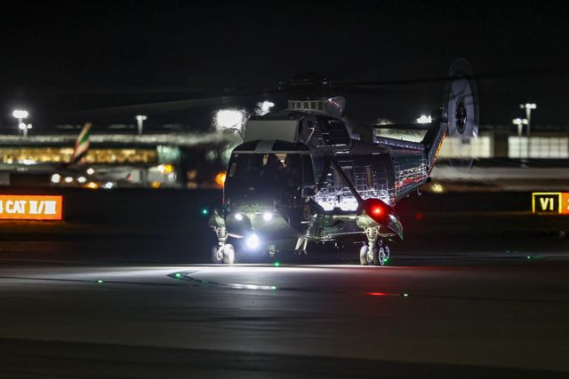 Marine One lands at London Stansted Airport ahead of the US President Donald Trump's state visit to the United Kingdom at London Stansted Airport, Stansted, United Kingdom, 16th September 2025

(Photo by Alfie Cosgrove/News Images)