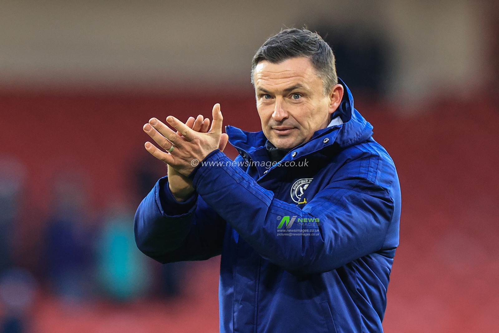 Paul Heckingbottom manager of Sheffield United celebrates United 4-0 win with the fans