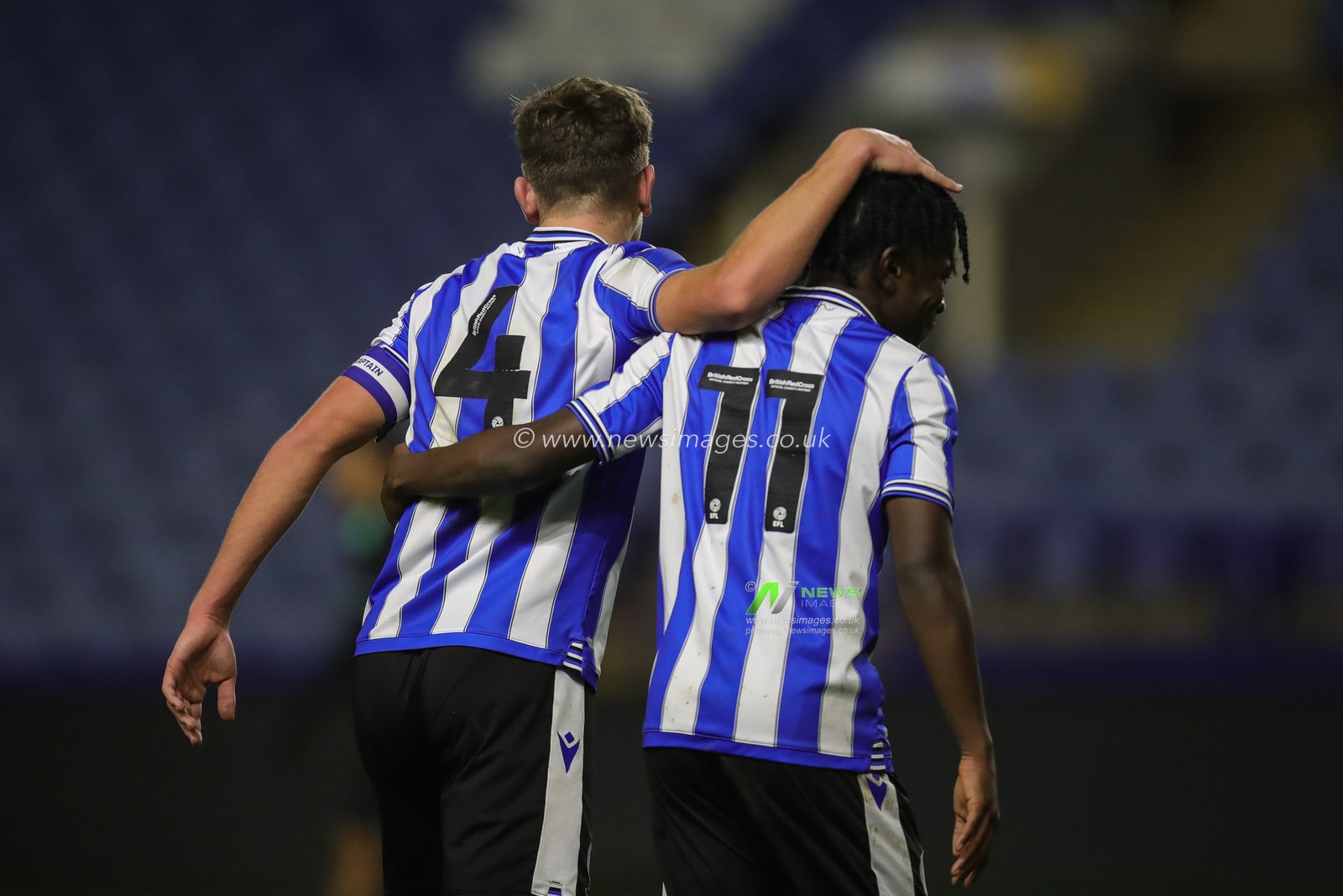Mackenzie Maltby #4 of Sheffield Wednesday and Joey Phuthi #11 of Sheffield Wednesday  celebrate during the FA Youth Cup U18â€™s match Sheffield Wednesday U18's vs Leicester City U18's at Hillsborough, Sheffield, United Kingdom, 13th January 2023

(Photo by James Heaton/News Images)
