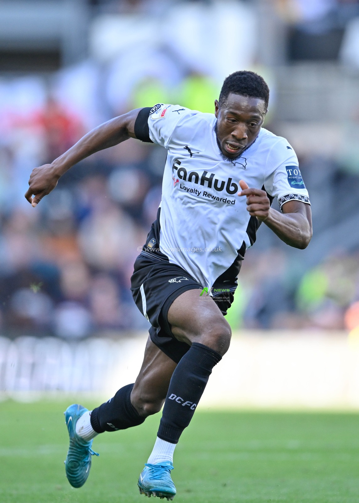 Ebou ADAMS (Derby County) attacking with the ball during the Sky Bet Championship match Derby County vs Cardiff City at Pride Park Stadium, Derby, United Kingdom, 14th September 2024

(Photo by Mark Dunn/News Images)