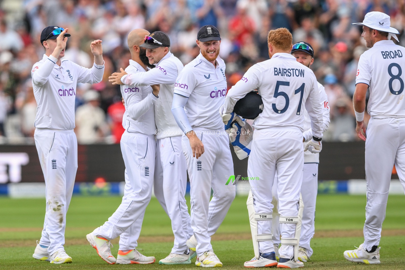 Joe Root of England celebrates the wicket of Travis Heada of Australia bowled by Moeen Ali of England during the LV= Insurance Ashes First Test Series Day 5 England v Australia at Edgbaston, Birmingham, United Kingdom, 20th June 2023

(Photo by Craig Thomas/News Images)