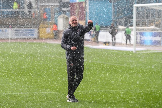 Neil Critchley manager of Blackpool celebrates his teams win after the Sky Bet League 1 match Carlisle United vs Blackpool at Brunton Park, Carlisle, United Kingdom, 13th April 2024

(Photo by Gareth Evans/News Images)