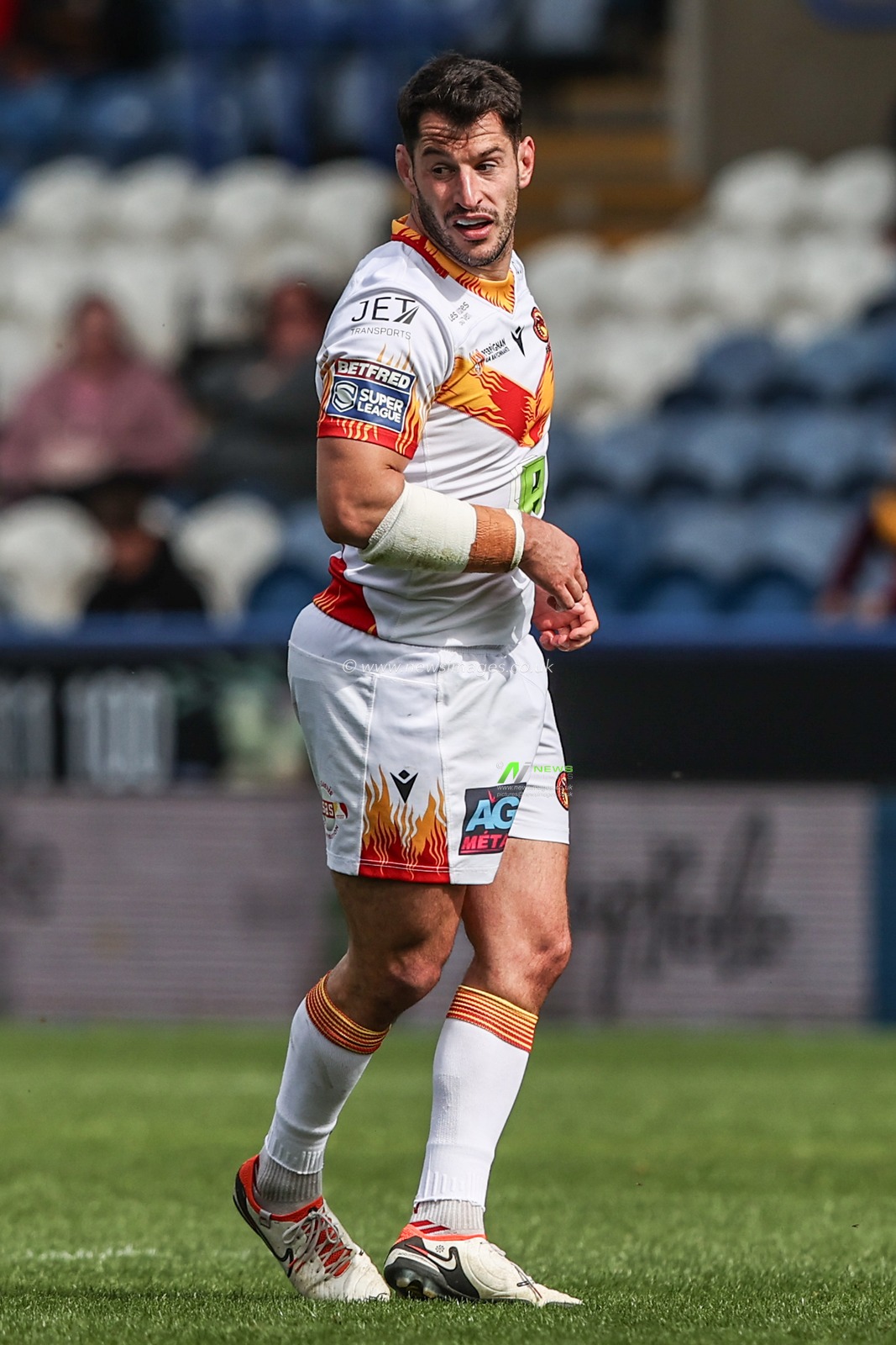 Benjamin Garcia of Catalan Dragons during the Betfred Super League match Huddersfield Giants vs Catalans Dragons at John Smith's Stadium, Huddersfield, United Kingdom, 13th April 2025

(Photo by Alfie Cosgrove/News Images)