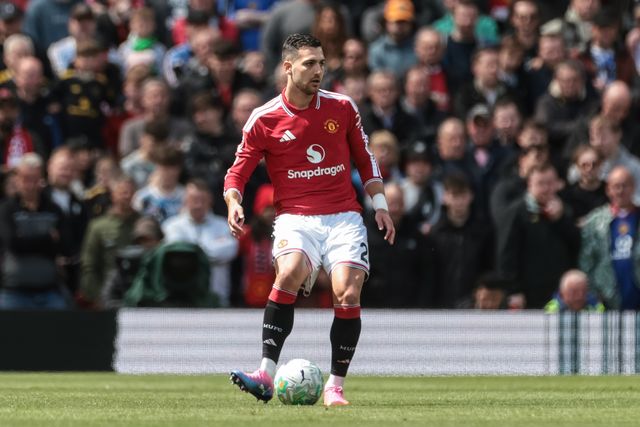 Diogo Dalot of Manchester United with the ball during the Premier League match Manchester United vs Nottingham Forest at Old Trafford, Manchester, United Kingdom on 17 May 2026

(Photo by Mark Cosgrove/News Images)