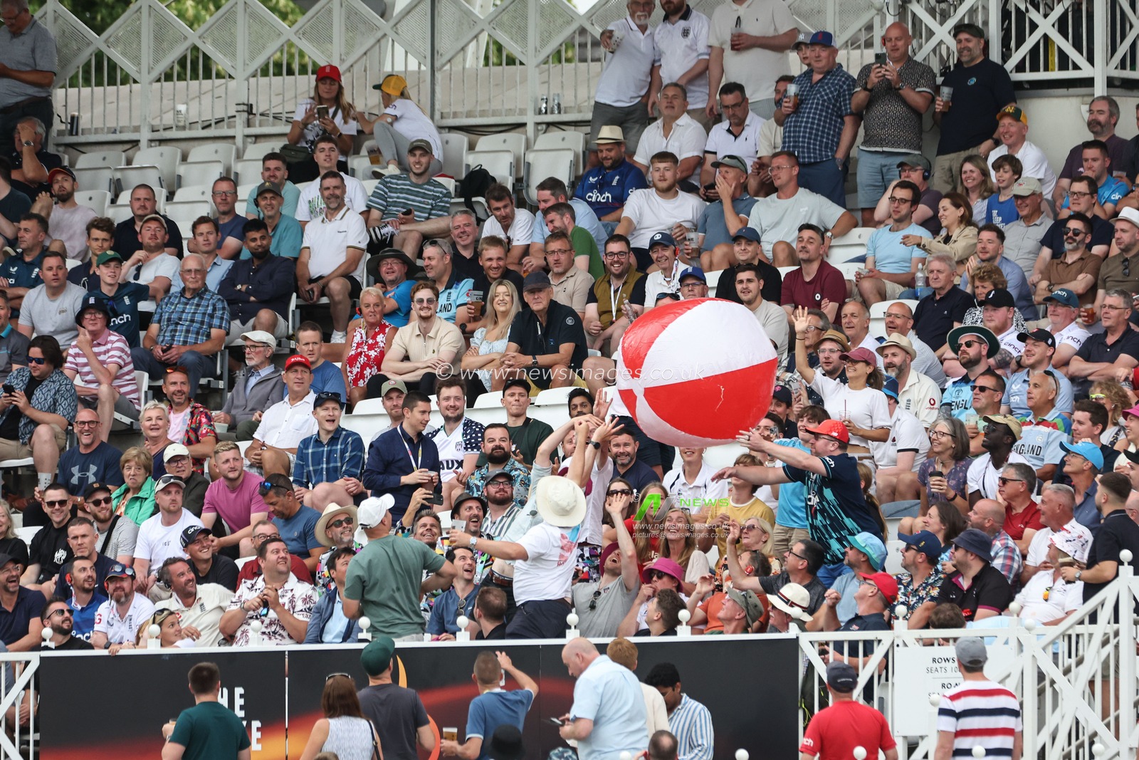 Fans throw a big beach ball around during the Rothesay Test Match day three England vs West Indies at Trent Bridge, Nottingham, United Kingdom, 20th July 2024

(Photo by Mark Cosgrove/News Images)