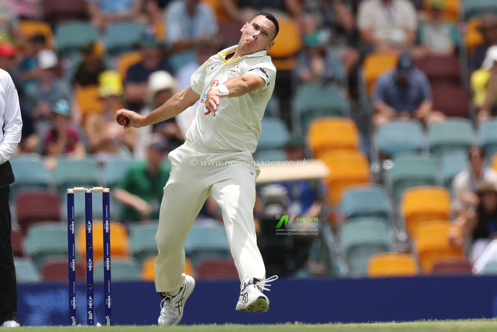 Scott Boland of Australia bowls  during the NRMA Insurance test Series match Australia vs South Africa at The Gabba, Brisbane Cricket Ground, Brisbane, Australia, 17th December 2022

(Photo by Patrick Hoelscher/News Images)