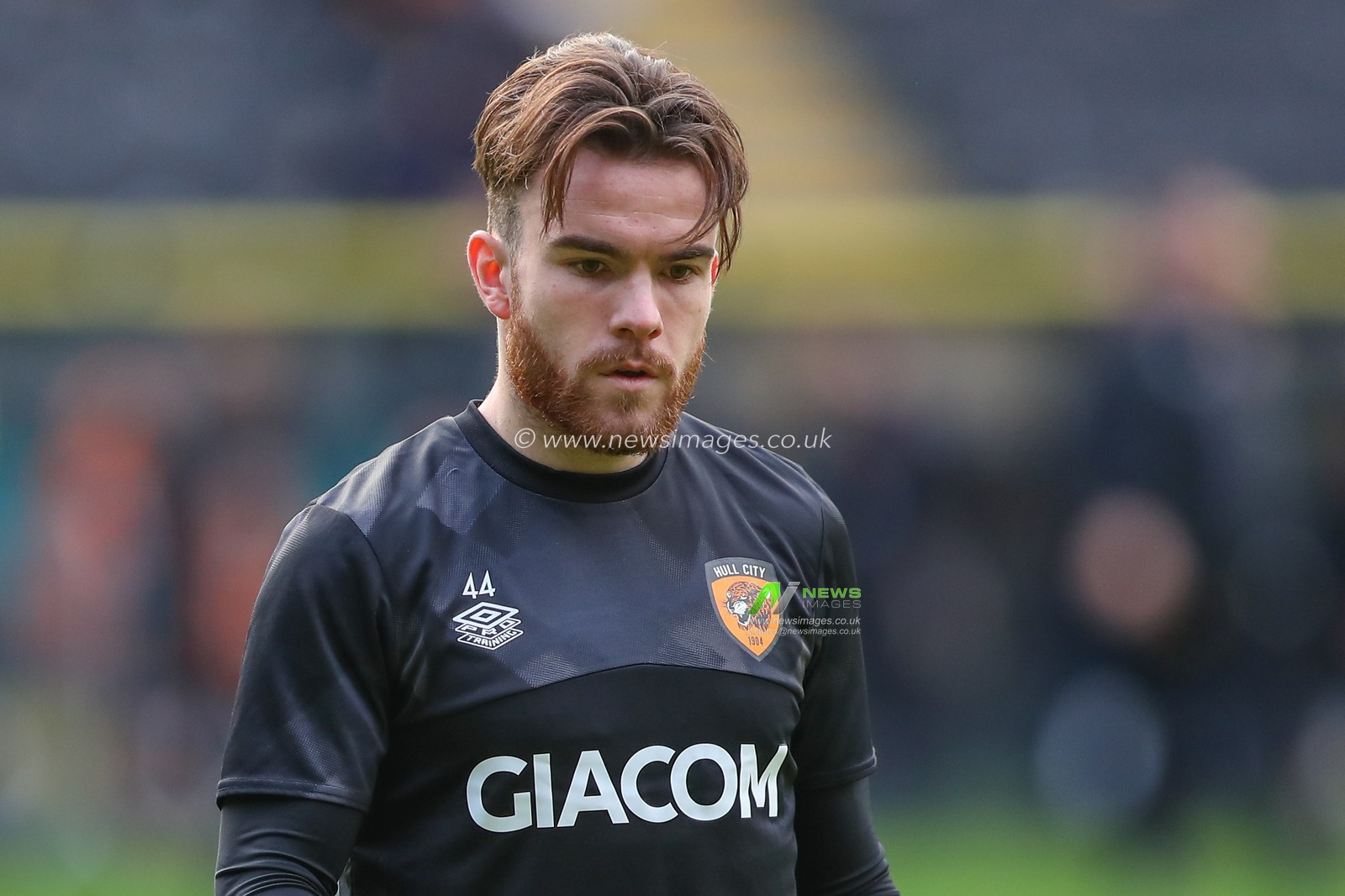 Aaron Connolly #44 of Hull City during the pre-game warm up ahead of the Emirates FA Cup Third Round match Hull City vs Fulham at MKM Stadium, Hull, United Kingdom, 7th January 2023

(Photo by Gareth Evans/News Images)