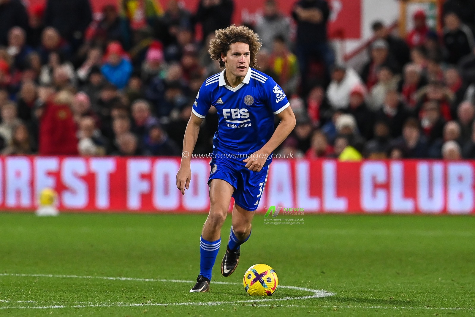 Wout Faes #3 of Leicester City makes a break with the ball  during the Premier League match Nottingham Forest vs Leicester City at City Ground, Nottingham, United Kingdom, 14th January 2023

(Photo by Craig Thomas/News Images)