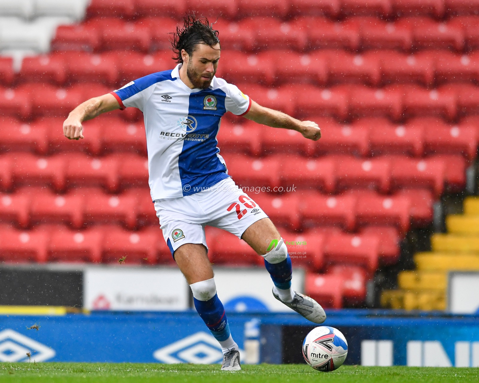 Ben Brereton (20) of Blackburn Rovers passes the ball