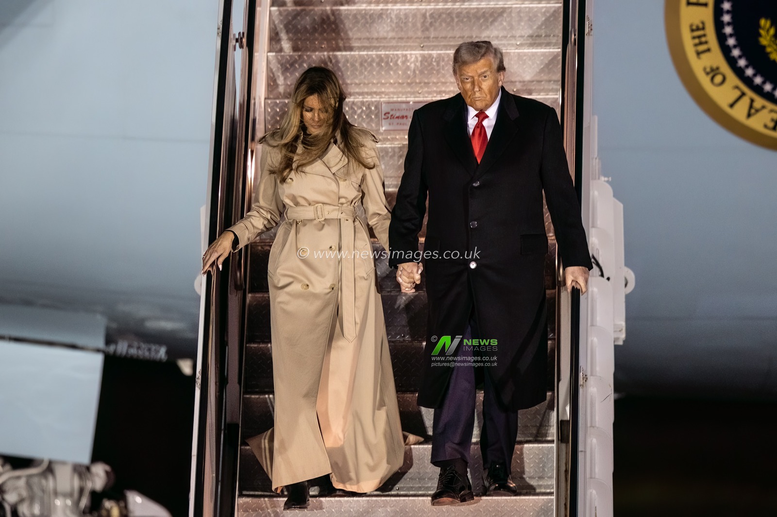 President Donald Trump and First Lady Melania Trump depart the Air Force one during the US President Donald Trump's state visit to the United Kingdom at London Stansted Airport, Stansted, United Kingdom, 16th September 2025

(Photo by Alfie Cosgrove/News Images)