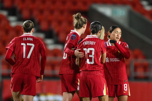 Mia Enderby of Liverpool celebrates her goal to make it  4-0 during the Women's League Cup - Group Stage - Group A Liverpool Women v Everton Women at St Helens Stadium, St Helens, United Kingdom, 11th December 2024

(Photo by Craig Thomas/News Images)