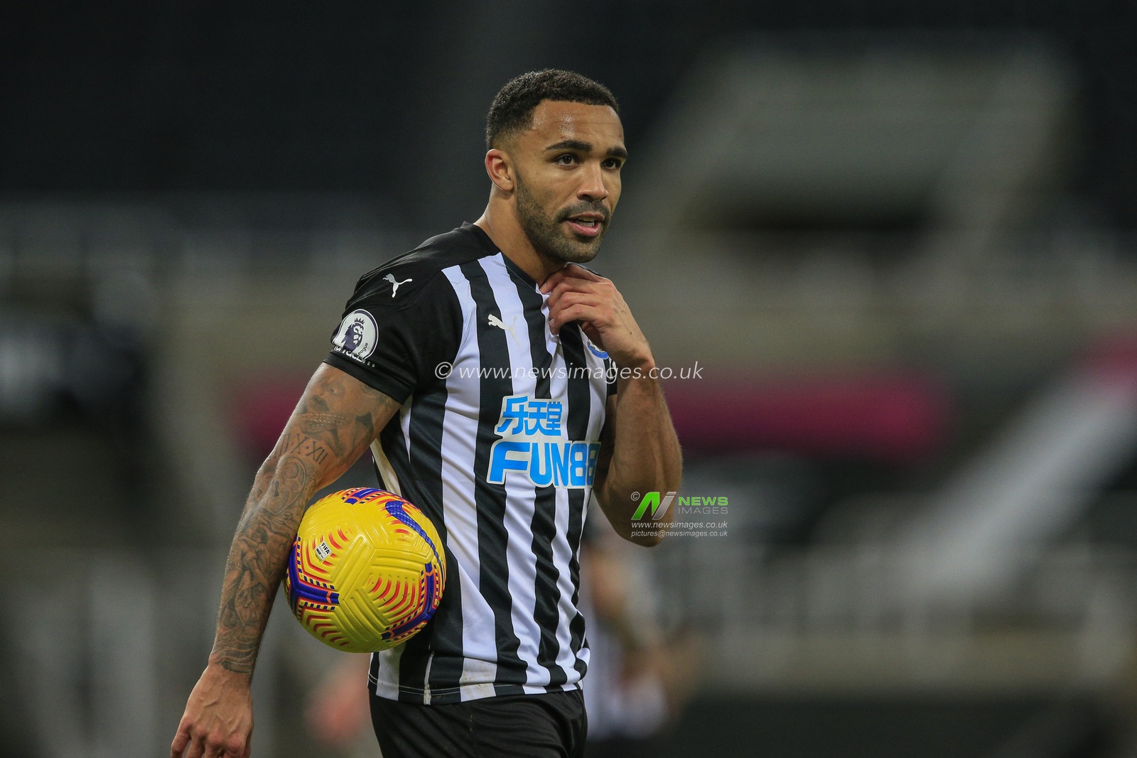 Callum Wilson #13 of Newcastle United with the ball as he waits to take his penalty after a VAR check