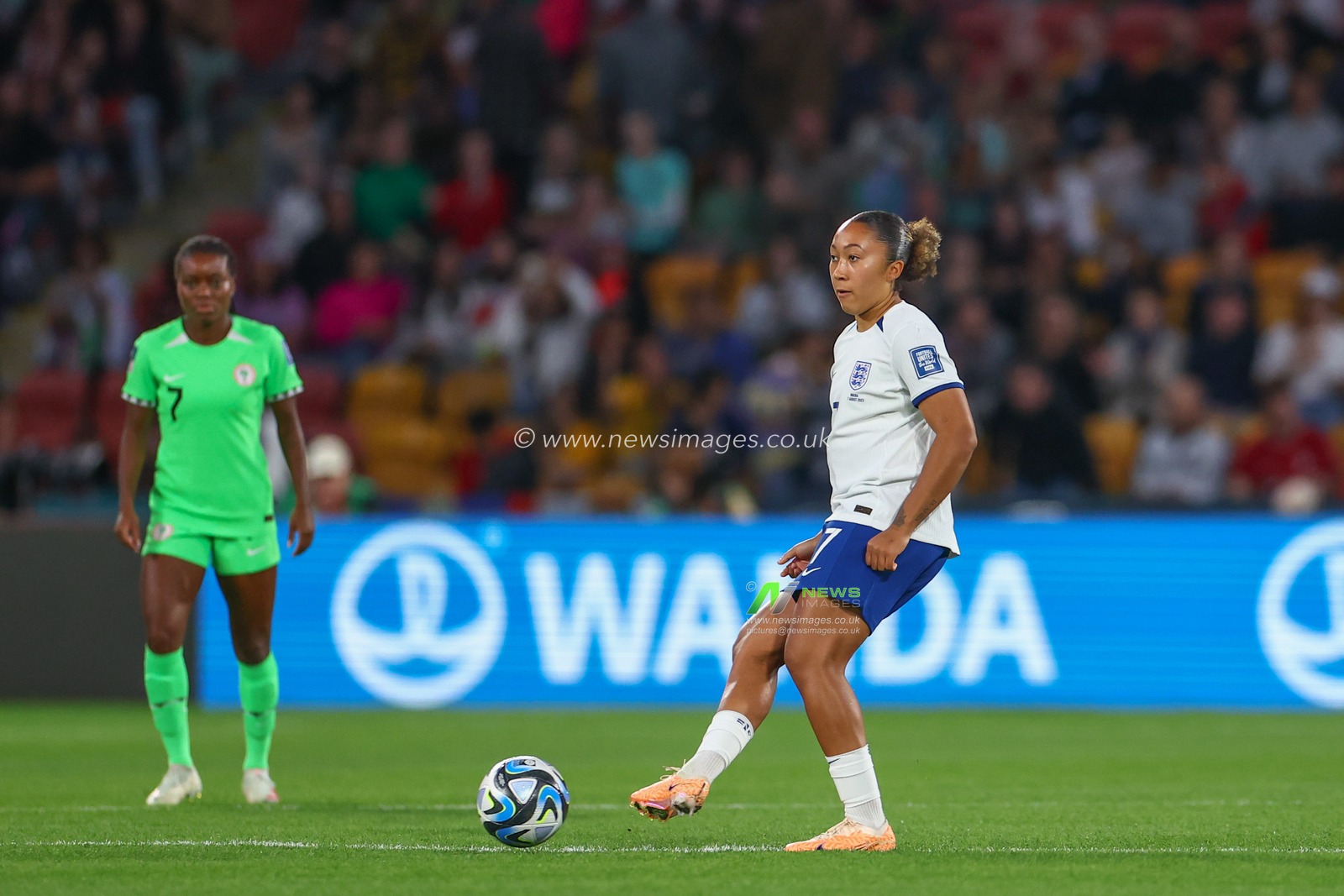 Lauren James #7 of England gets the game underway during the FIFA Women's World Cup 2023 match England Women vs Nigeria Women at Suncorp Stadium, Brisbane, Australia, 7th August 2023

(Photo by Patrick Hoelscher/News Images)