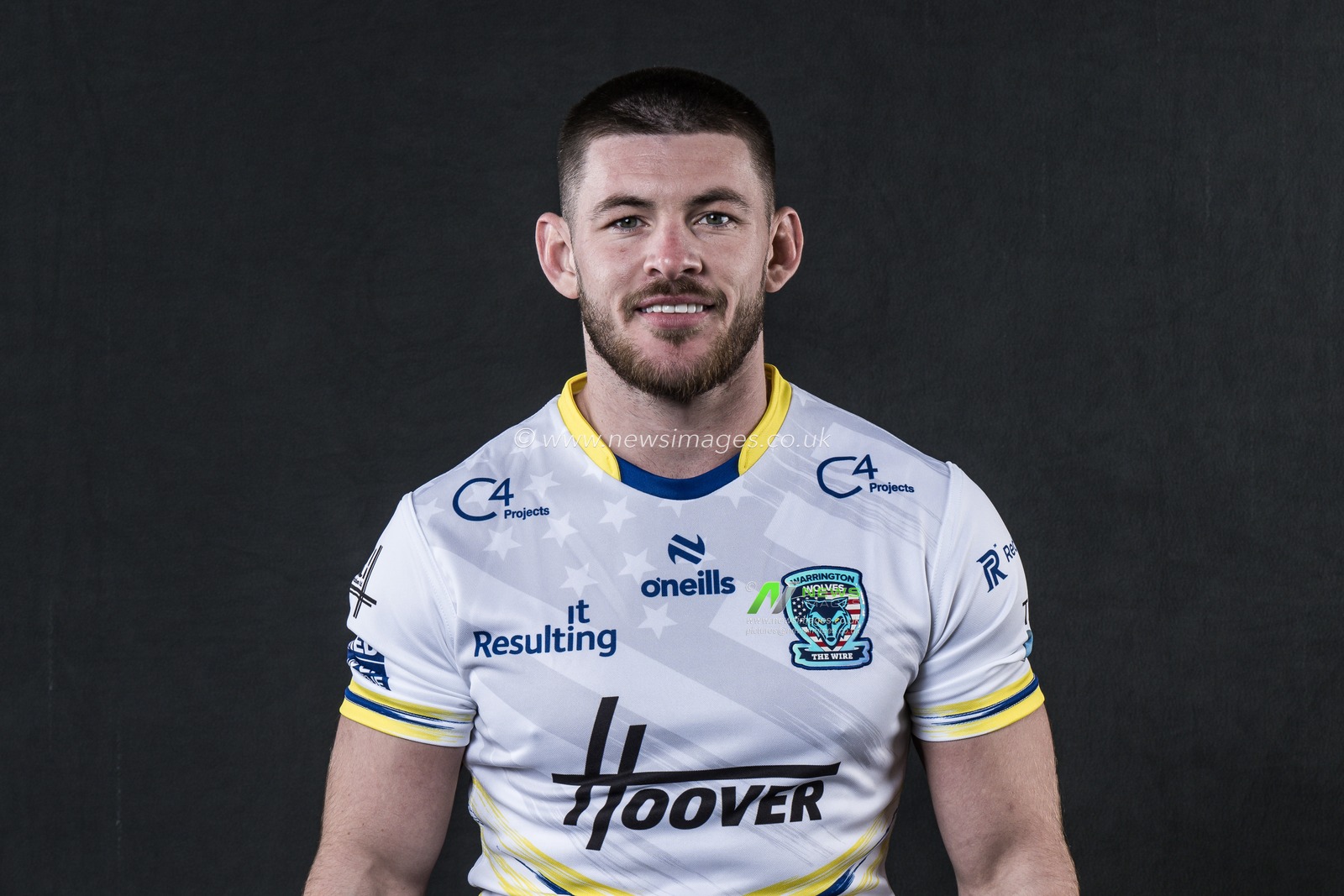 Danny Walker in the Las Vegas game shirt during the Warrington Wolves Team media day at Warrington wolves training centre, Warrington, United Kingdom, 16th January 2025

(Photo by Craig Thomas/News Images)