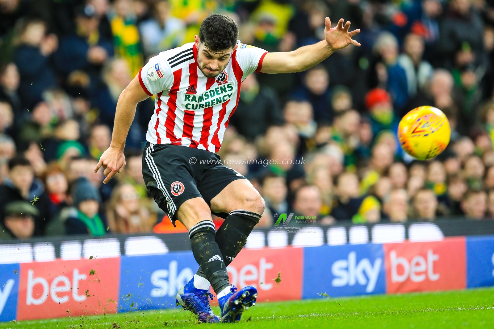 26th January 2019, Carrow Road, Norfolk, England; Sky Bet Championship, Norwich City vs Sheffield United ;  John Egan (12) of Sheffield United clears the ball

Credit: Georgie Kerr/News Images

English Football League images are subject to DataCo Licence
