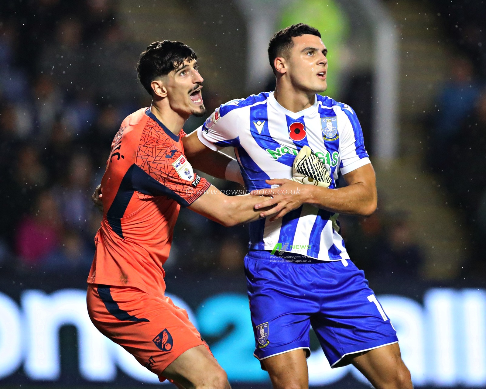 Bailey Cadamarteri of Sheffield Wednesday battles with Vladan Kovacevic of Norwich City during the Sky Bet Championship match Sheffield Wednesday vs Norwich City at Hillsborough, Sheffield, United Kingdom, 5th November 2025(Photo by Sam Eaden/News Images)*** GER AUT SUI OUT ***