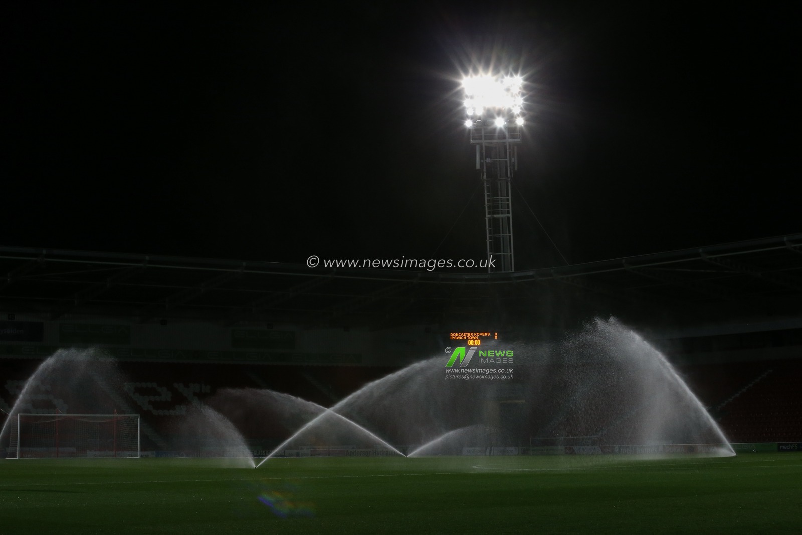 sprinklers on show before kick off at the Keepmoat stadium