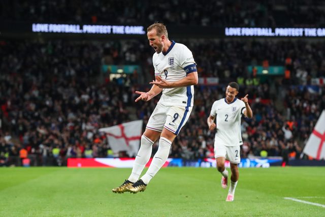 Harry Kane of England celebrates his goal to make it 2-0 during the UEFA Nations League - League B - Group 2 England v Finland at Wembley Stadium, London, United Kingdom, 10th September 2024

(Photo by Gareth Evans/News Images)