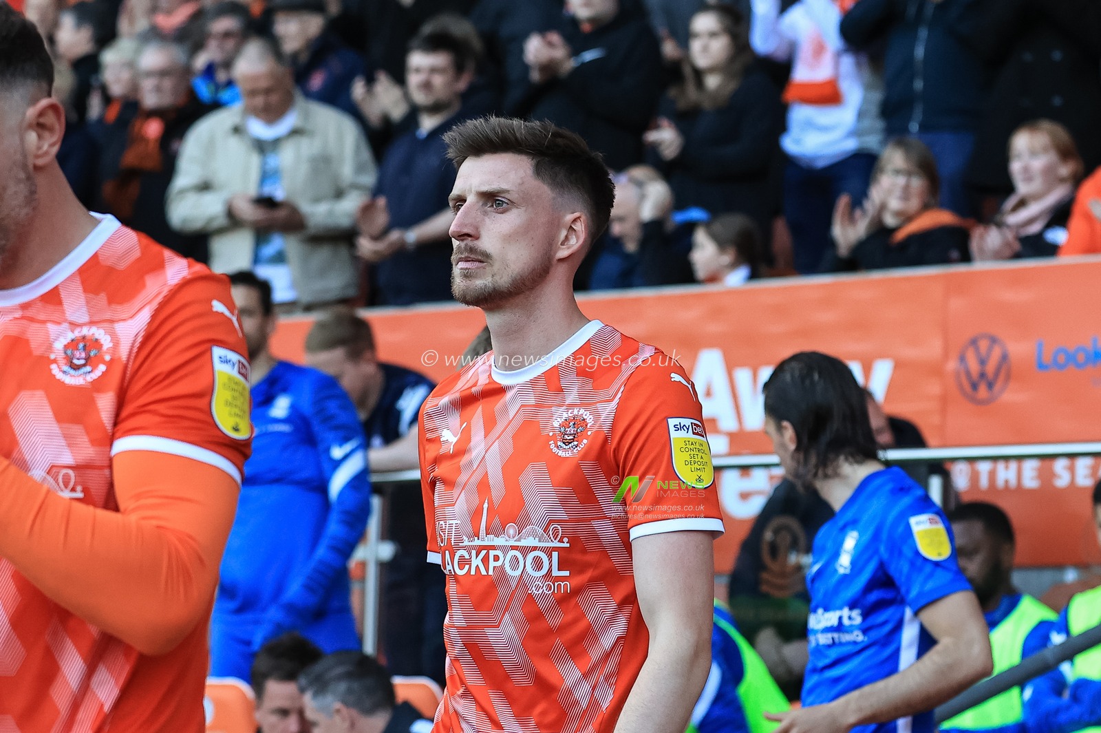 Jake Beesley #28 of Blackpool  walks out for kick-off