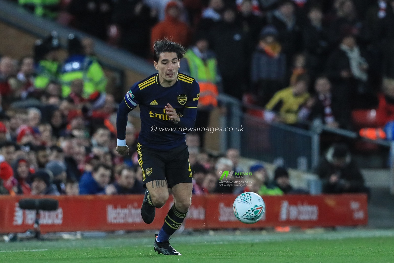 30th October 2019, Anfield, Liverpool, England; Carabao Cup, Liverpool v Arsenal : Hector Bellerin (2) of Arsenal in action during the game 

Credit: Mark Cosgrove/News Images