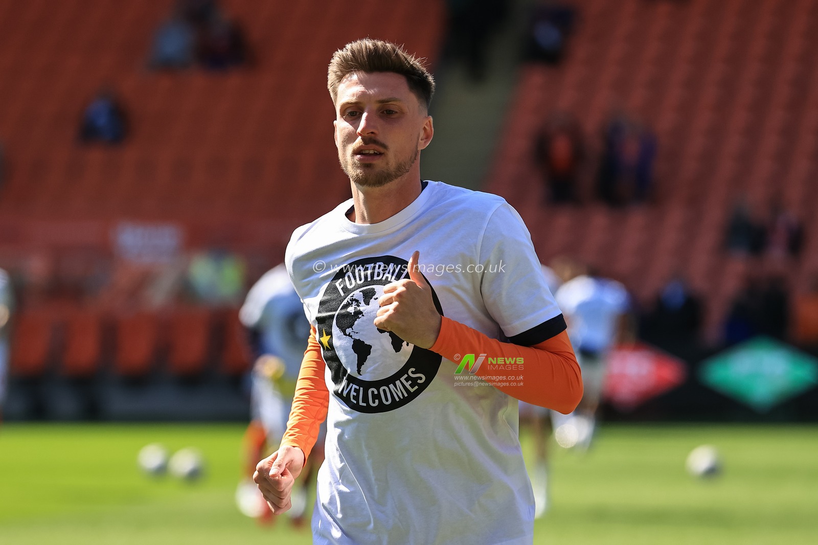 Jake Beesley #28 of Blackpool during the pre-game warmup