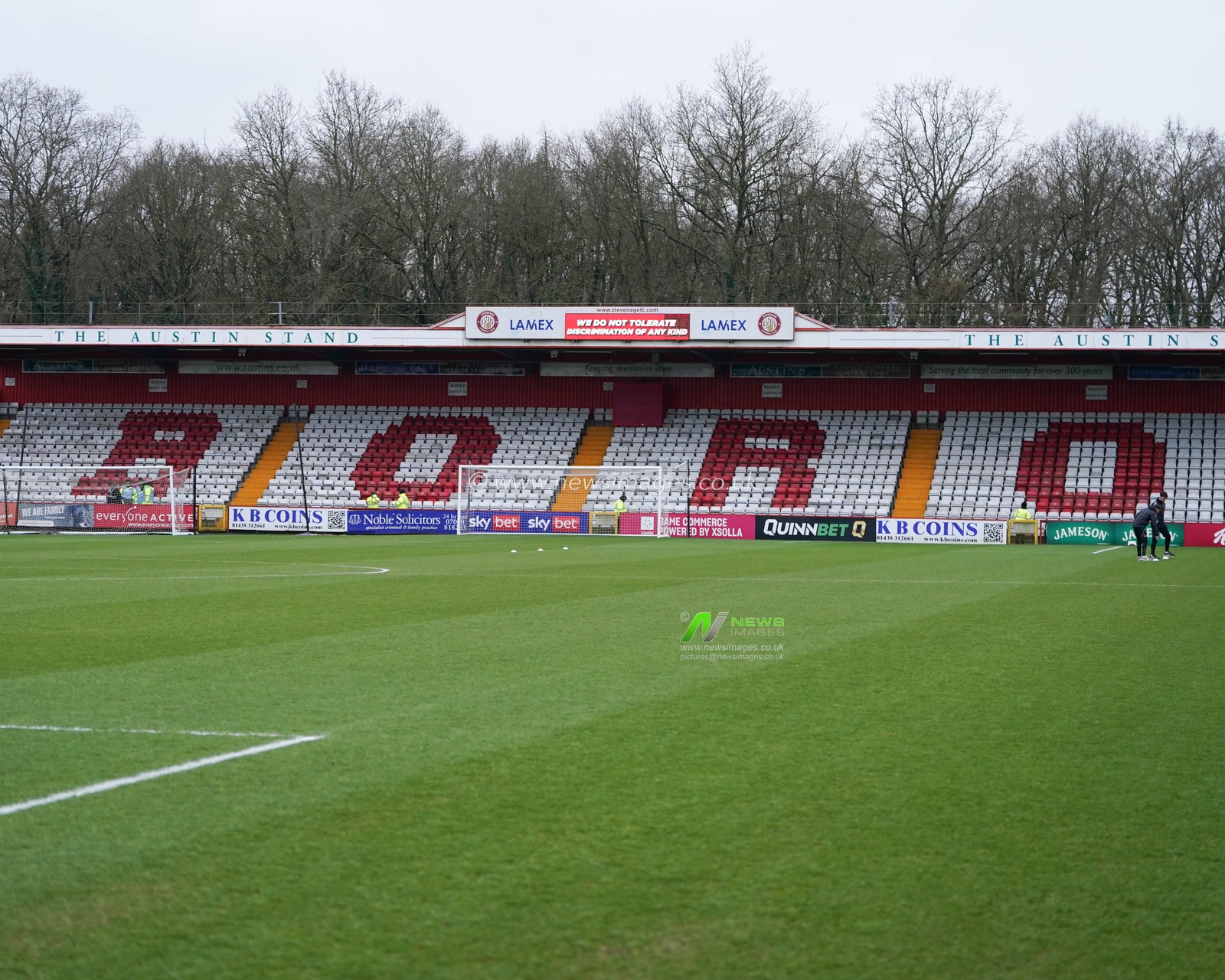 View of away stand at lamex stadium ahead of the Sky Bet League 1 match Stevenage vs Exeter City at Lamex Stadium, Stevenage, United Kingdom, 1st February 2025

(Photo by Harvey Murphy/News Images)