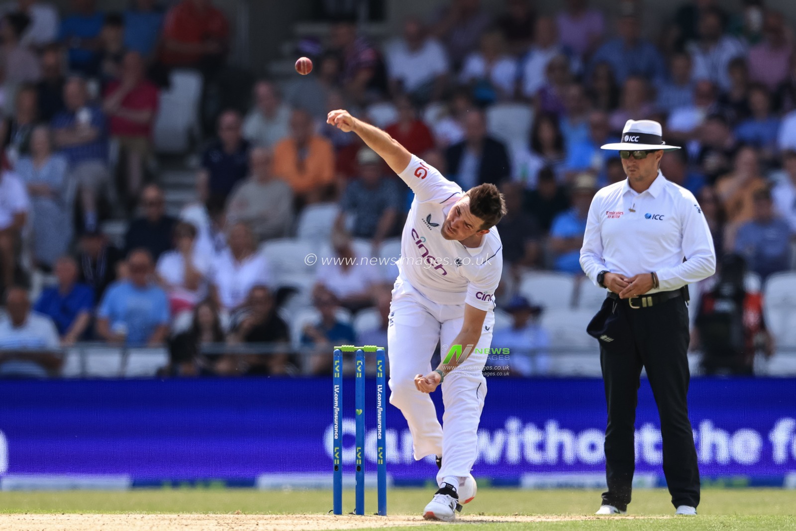 Jamie Overton of England delivers the ball