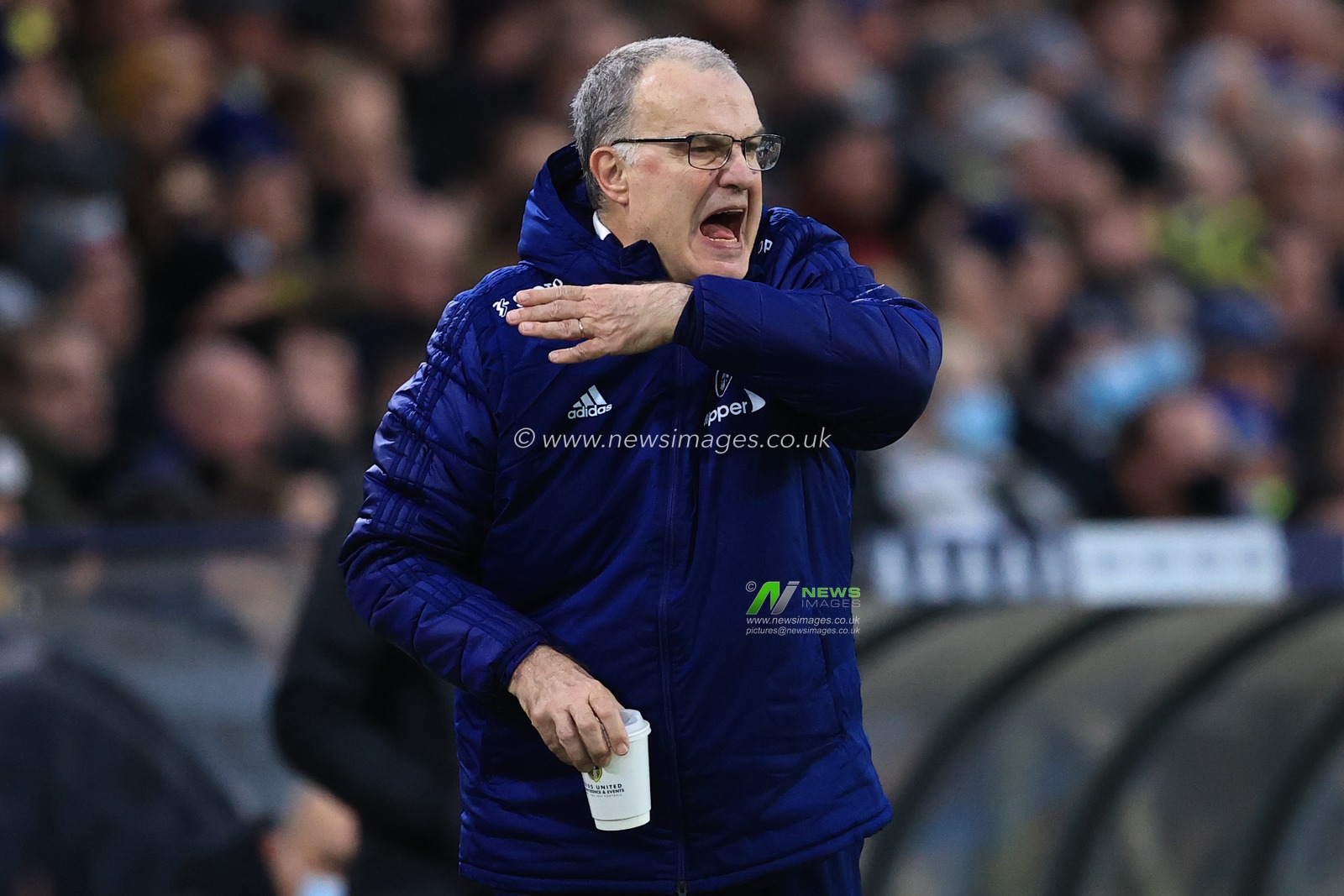 Marcelo Bielsa manager of Leeds United gives instruction during the Premier League fixture Leeds United vs Newcastle United at Elland Road, Leeds, UK, 22nd January 2022