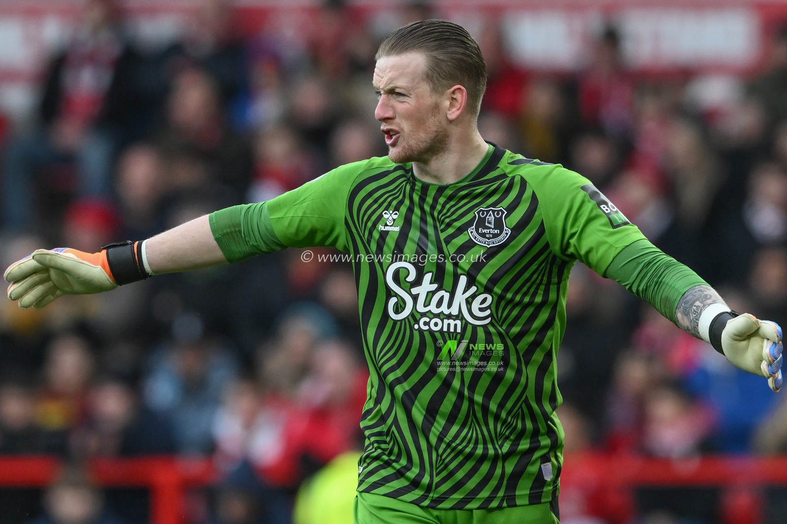 Jordan Pickford #1 of Everton reacts during the Premier League match Nottingham Forest vs Everton at City Ground, Nottingham, United Kingdom, 4th March 2023

(Photo by Craig Thomas/News Images)