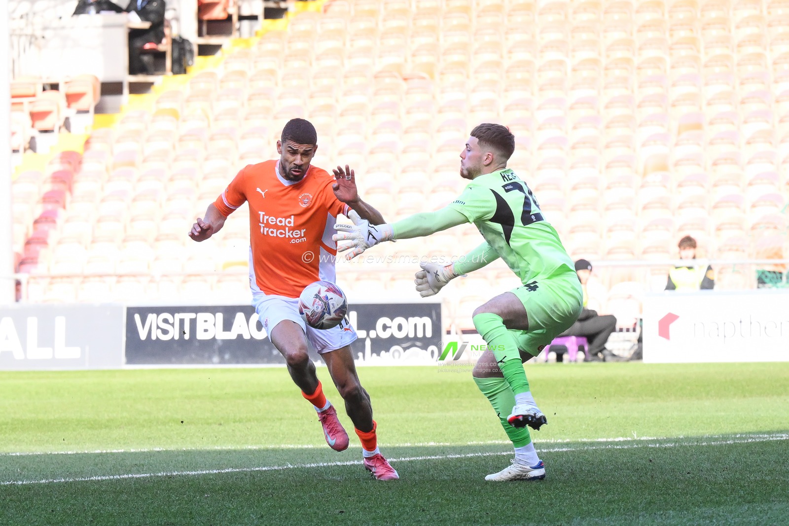 Ashley Fletcher of Blackpool goes around Josh Keeley of Leyton Orient during the Sky Bet League 1 match Blackpool vs Leyton Orient at Bloomfield Road, Blackpool, United Kingdom, 15th March 2025

(Photo by Craig Thomas/News Images)