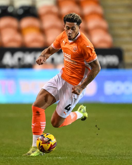 Jordan Lawrence-Gabriel of Blackpool makes a break with the ball during the Vertu Trophy match Blackpool vs Aston Villa U21 at Bloomfield Road, Blackpool, United Kingdom, 17th December 2024

(Photo by Craig Thomas/News Images)